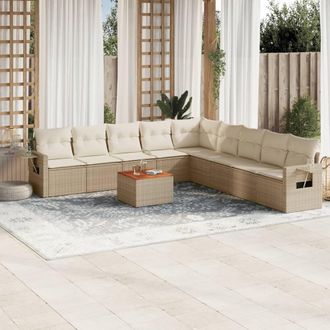 vidaXL Juego De Sof&aacute;s Jard&iacute;n Con Cojines Beige 10 Pzas Rat&aacute;n Sint&eacute;tico Vidaxl