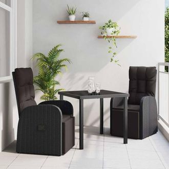 Berkfield Home 3 Piece Garden Dining Set with Cushions Black Poly Rattan