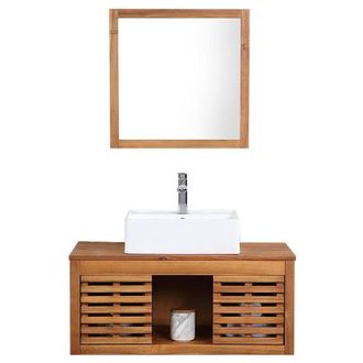 Vente-Unique Vente-unique - Mobile bagno sospeso con lavabo semplice e specchio 90 cm in Legno di acacia - penebel