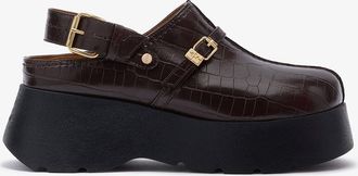 Ganni Brown Platform Clogs in Croco - Size 12 Recycled Leather