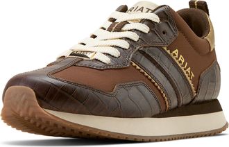 Ariat Womens Ranch Runner Trainer Shoes in Aged Tan Luxe Espresso Croc Print, B Medium Width, Size 7.5, by Ariat