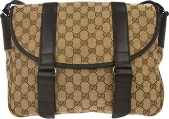 Gucci Buckle Messenger Gg Canvas Beige Canvas Handbag (Pre-Owned)