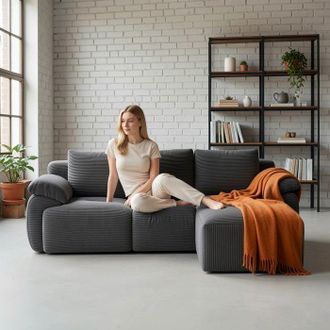 OEM Sof&aacute; Modular En Esquina - Terciopelo De Canal&eacute; Gris Oscuro - 4 Plazas 264x89x71 Cm - Reversible - Antirayaduras