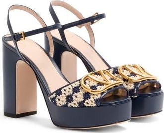 Valentino Garavani VLOGO Platform Sandal in Navy at Nordstrom, Size 10.5Us