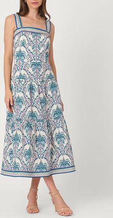 Shoshanna Balinese Palm Print Brook Dress in Ivory/blue Multi at Nordstrom, Size 14