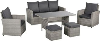 OUTSUNNY 6 pcs Patio pe Rattan Sofa Furniture Set Dining Table Grey