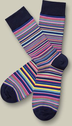 CHARLES TYRWHITT Stripe Socks - Bright Pink & Cobalt Blue Size 10.5-13 by Charles Tyrwhitt