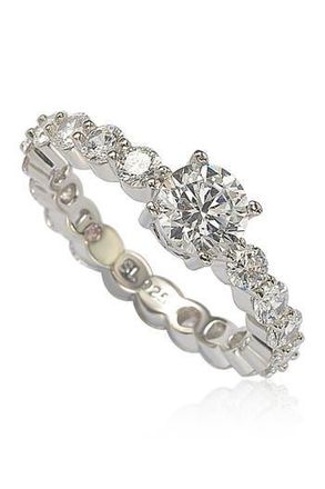 Suzy Levian Sterling Silver Round-Cut CZ Center Stone Engagement Ring in White at Nordstrom Rack, Size 5