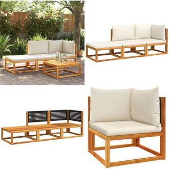 vidaXL Set di divani da giardino 3 pezzi con cuscini in legno di acacia e rattan - Divano angolare - Divano senza braccioli