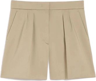 Max Mara Stretch Katoen Satijnen Shorts - Dames - Bermuda - Beige - S - Katoen - Korte Broeken
