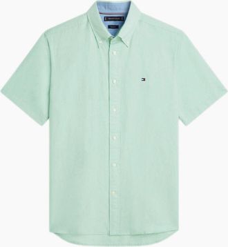 Tommy Hilfiger Mens Tommy Hilfiger Linen Blend Solid Shirt MAI Crushed Mint - Green - Size: 42/Regular