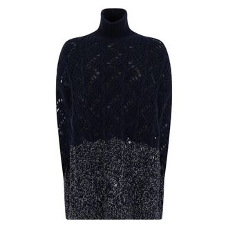 Fabiana Filippi Trui met hoge kraag - Dames - Coltruien - Blauw - ONE Size - Wol - Truien & Vesten