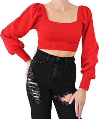 Mimosa Walkin The Line Crop Square Neck Sweater In Red