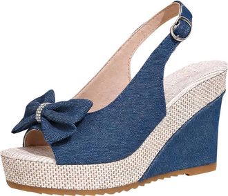 Generic Wedge Sandals for Women Bow Open Toe Ladies Summer Shoes Stylish Breathable Elegant Slingback Casual Comfortable Strappy Sandals Outdoor Leisure