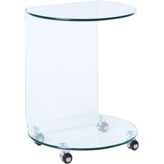 Beliani Mesa Auxiliar Minimalista De Vidrio Templado 57 X 45 Cm Con Ruedas Transparente Minto