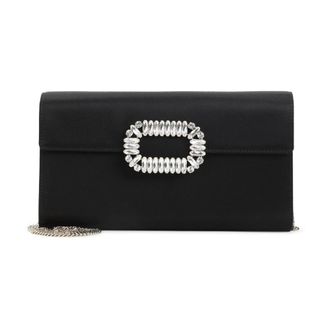 Roger Vivier Tassen, Dames, Zwart, ONE Size, Satijn, Envelope Flap Choc Buckle Clutch