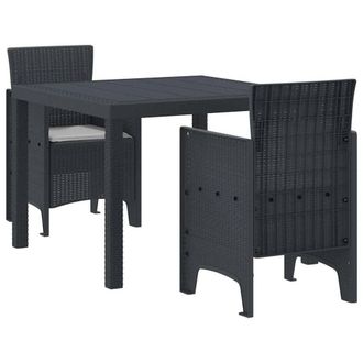 Berkfield Home 3 Piece Garden Dining Set with Cushions Anthracite Poly Rattan