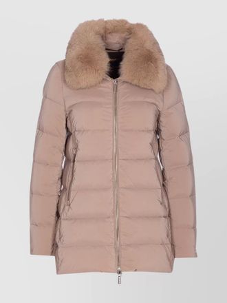 Moorer long padded jacket removable fur detail