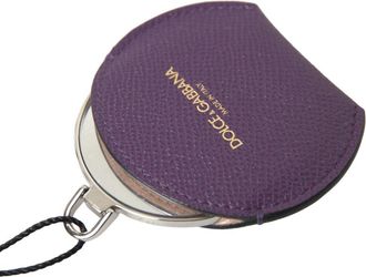 Dolce & Gabbana Purple Calfskin Leather Round Hand Mirror Holder Accessory