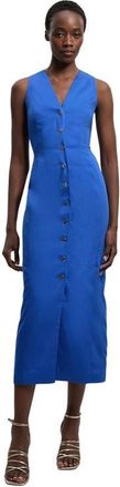 Karen Millen Tailored Linen Corset Back Midi Dress in Cobalt at Nordstrom, Size 10
