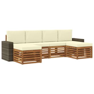 vidaXL Juegos De Sof&aacute;s 6 Pcs Natural Y Crema Madera De Acacia S&oacute;lida Vidaxl
