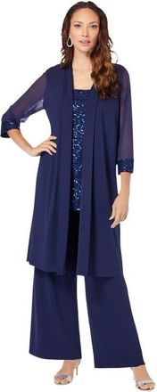 Roaman's Plus-Size 3 Piece Knit Embellished Pant Set in Navy at Nordstrom, Size 26