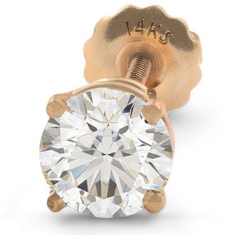 Pompeii3 1 ct Single Natural Round Brilliant Cut Diamond Stud Screw Back 14k Yellow Gold