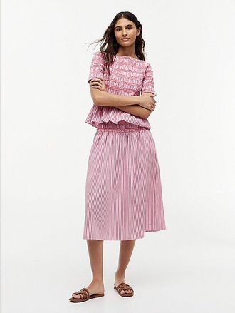 Tommy Hilfiger Smock Stripe Topstitch Midi Skirt