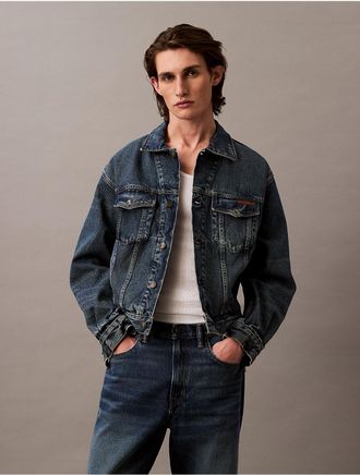 Calvin Klein Mens 90s Denim Trucker Jacket - Blue - M