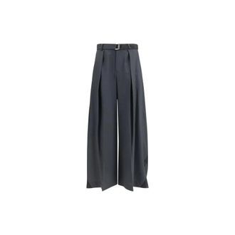 sacai Wide Trousers, female, Gray, Size: S Polyester Casual Pants