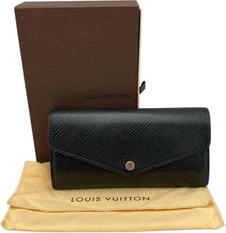 Louis Vuitton Black Leather Long Wallet (Bi-Fold) (Pre-Owned)