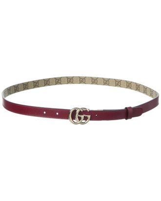 Gucci Gg Marmont Thin Reversible Gg Supreme Canvas & Leather Belt