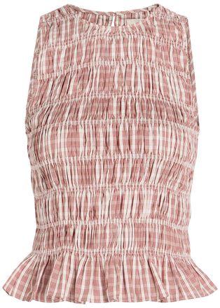 Faithfull The Brand Cales Checked Shirred Cotton-poplin top - Red And White - XL (UK16 / XL)