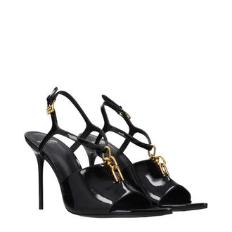 Balmain Patent Leather Stiletto Heel Sandal - Black