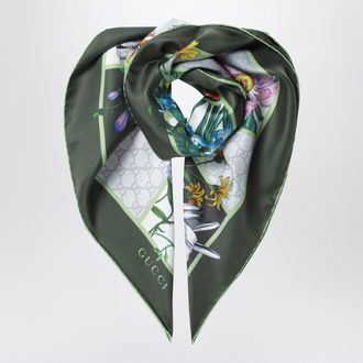 Gucci Foulard in twill di seta verde con stampa Flora