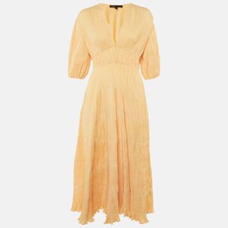 Maje Light Orange Plisse Robbylou Midi Dress