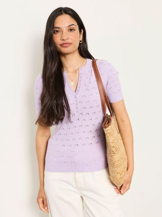 Fat Face FatFace Lois Lilac Purple Short Sleeve Knitted Henley Top