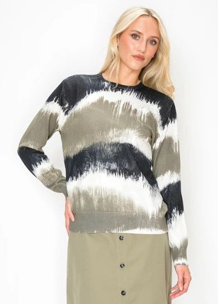 YAL New York Olive and Black Print Crewneck Knit Top
