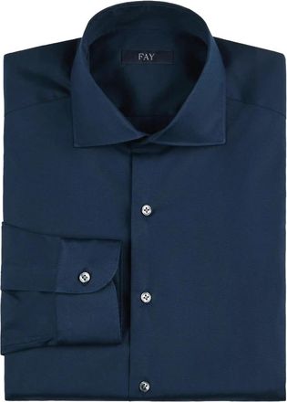Fay Stretch overhemd met Franse kraag - Heren - Zakelijke Overhemden - Blauw - 3XL - Katoen - Overhemden