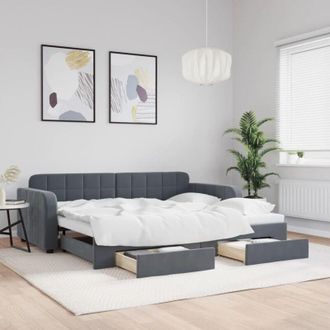 vidaXL Sof&aacute; Cama Nido Con Cajones Terciopelo Gris Oscuro 90x200 Cm Vidaxl