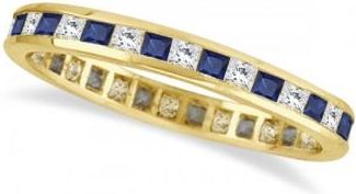 Allurez Princess-Cut Lab Grown Sapphire & Diamond Eternity Ring 14k Yellow Gold (1.26ct)