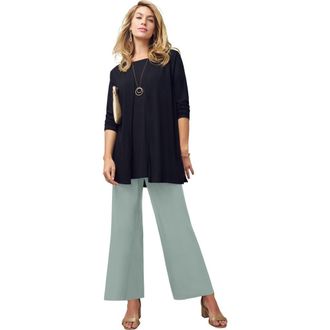 Jessica London Everyday Stretch Knit Wide Leg Pant in Grey Spruce at Nordstrom, Size 36