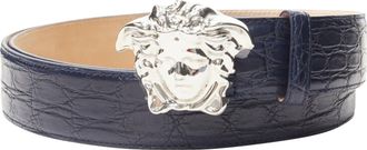 Versace La Medusa silver buckle scaled leather belt