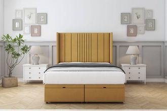 Comfort Beds Grace Plush Ottoman Bed Set With 54 Wingback Headboard in Mustard | Size: Small Single
