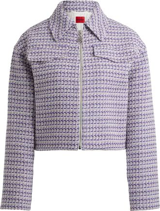 HUGO BOSS tweed cropped jacket - women - Cotton/Polyacrylic/Polyester/other fibers/Viscose/Polyester - 34 - Neutrals