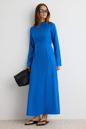 Trendyol Modest Dames Blauw Effen Maxi Lang Casual Recht Modest Jurken