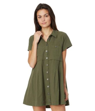 Free People Ronnie Mini Dress Womens Green Poplin Cotton Button Front KFC1103