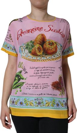 Dolce & Gabbana Womens Arancine Siciliane Tshirt - Pink Silk - Size EU 40 (Womens)