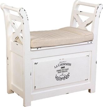 Wanderlust Deco Banqueta de madera y metal con cojin blanca 72x33x73