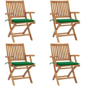 vidaXL Sillas De Jard&iacute;n Plegables 4 Uds Madera Maciza Teca Con Cojines Vidaxl